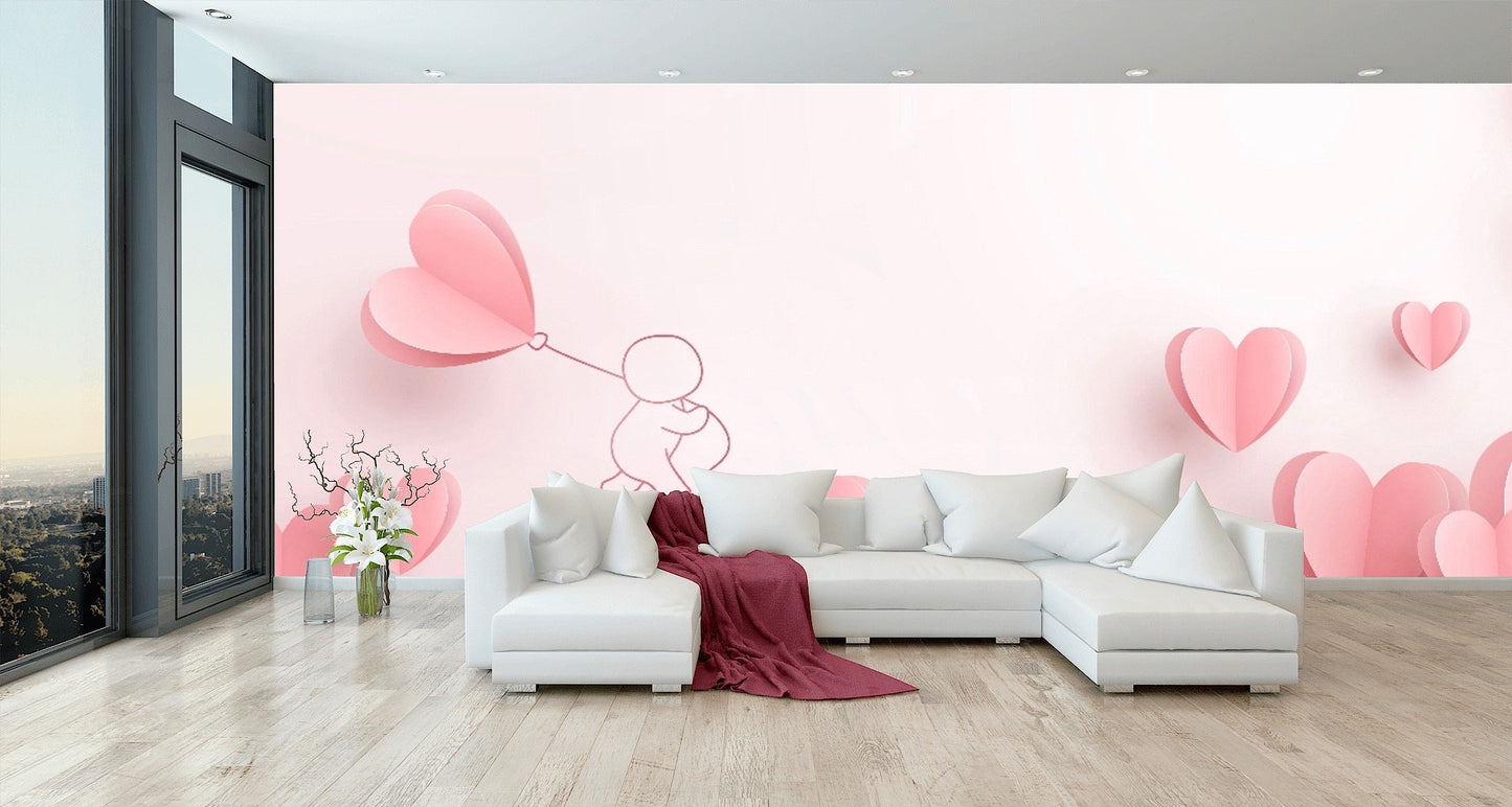 Removable Wallpaper Valentines Hearts. Peel and Stick Wallpaper.
