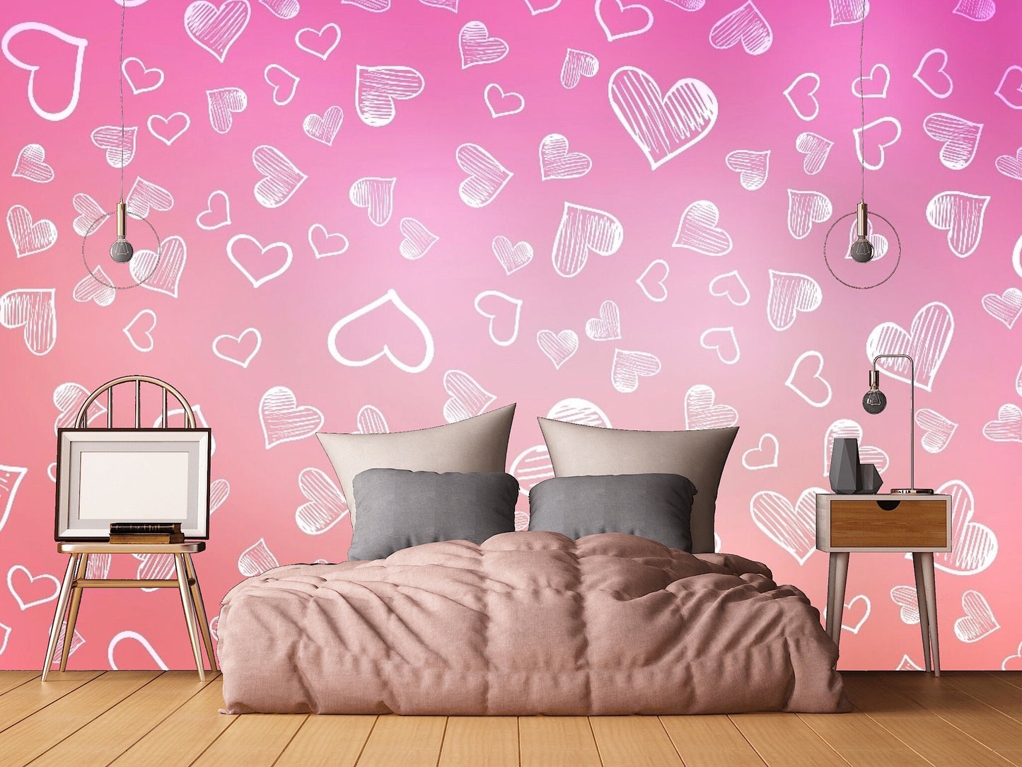 Removable Wallpaper Light Pink Vector Layout with Sweet Hearts. Peel and Stick Wallpaper.