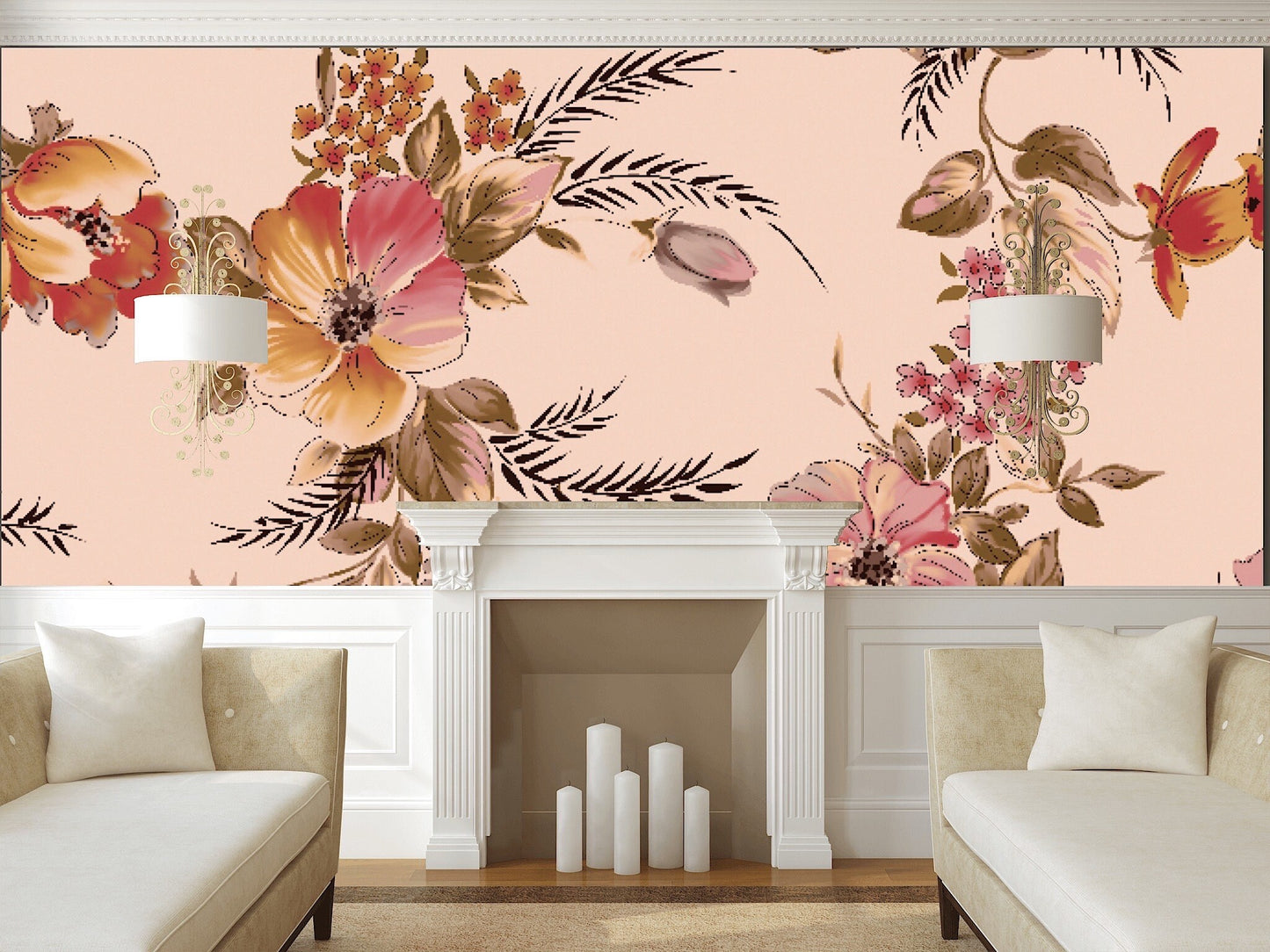 Removable Wallpaper Seamless Watercolour Flower. Peel and Stick Wallpaper.