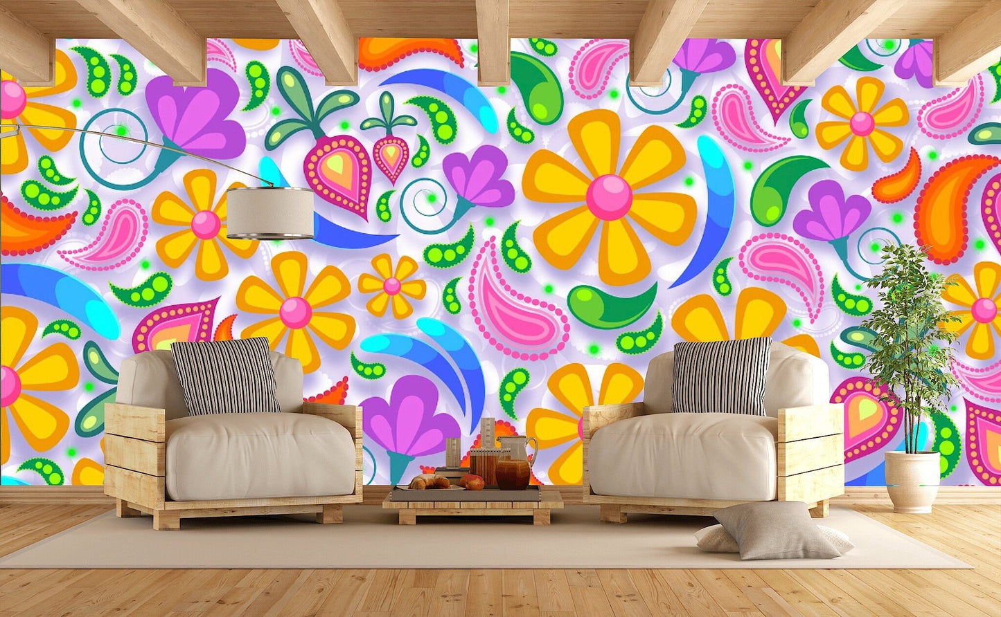 Removable Wallpaper Floral Pattern #6. Peel and Stick Wallpaper.