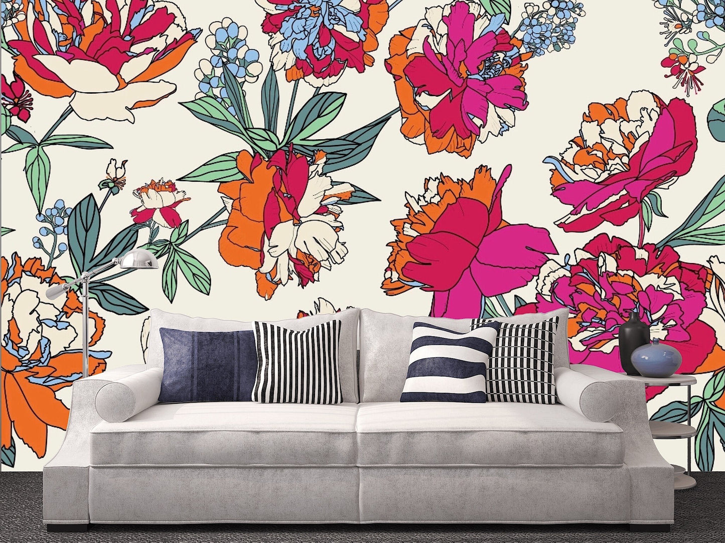 Removable Wallpaper Floral Seamless Pattern. Peel and Stick Wallpaper.