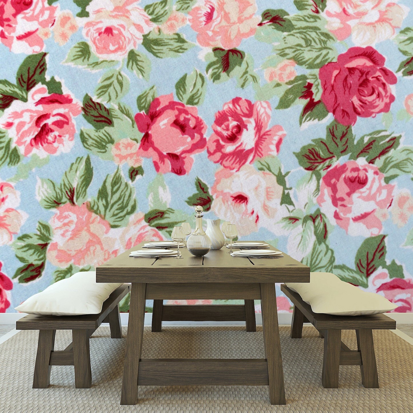 Removable Wallpaper Floral Pattern #29. Peel and Stick Wallpaper.