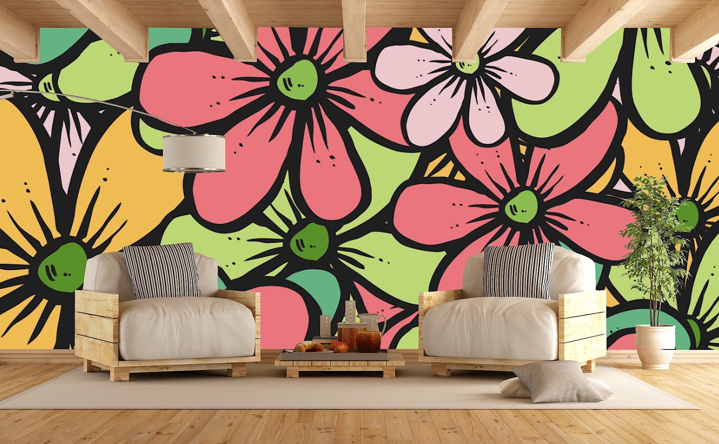 Removable Wallpaper Floral Pattern #12. Peel and Stick Wallpaper.
