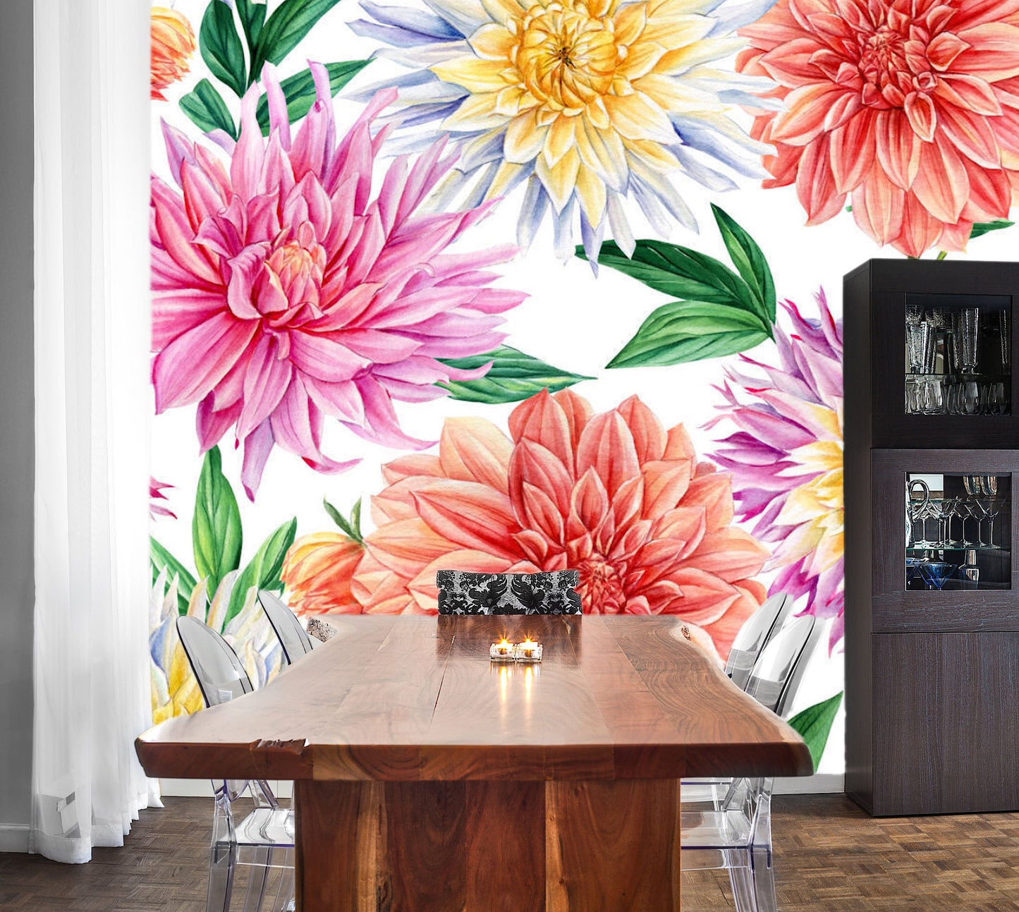 Removable Wallpaper Floral Pattern #44. Peel and Stick Wallpaper.