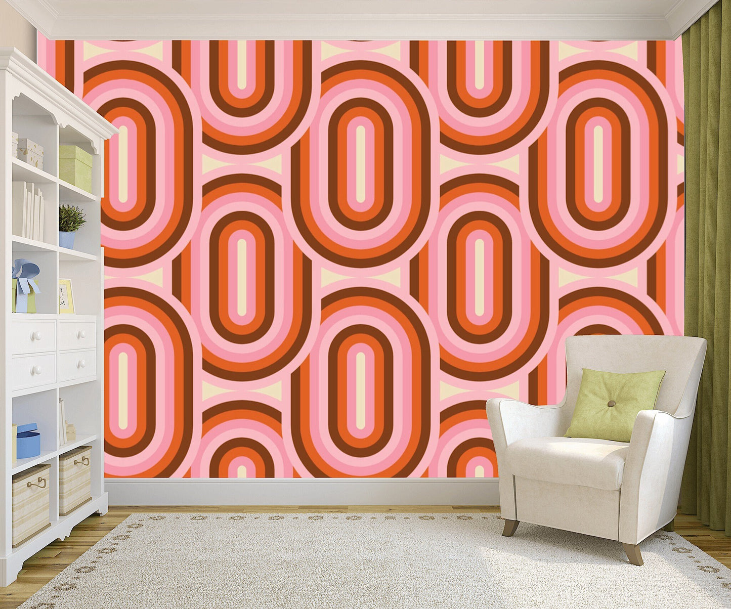 Removable Wallpaper 70's Retro Seamless Pattern. Peel and Stick Wallpaper.