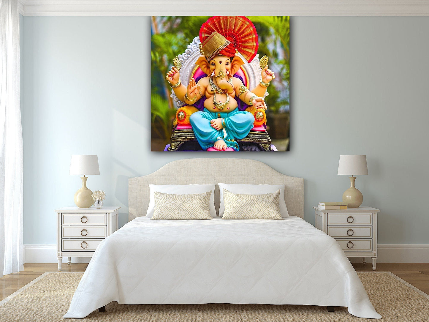 Hinduism God Lord Ganesha Canvas | God Ganesh Wall Decor Poster - Diwali Art Gift | For Home Mandir and Office Temple