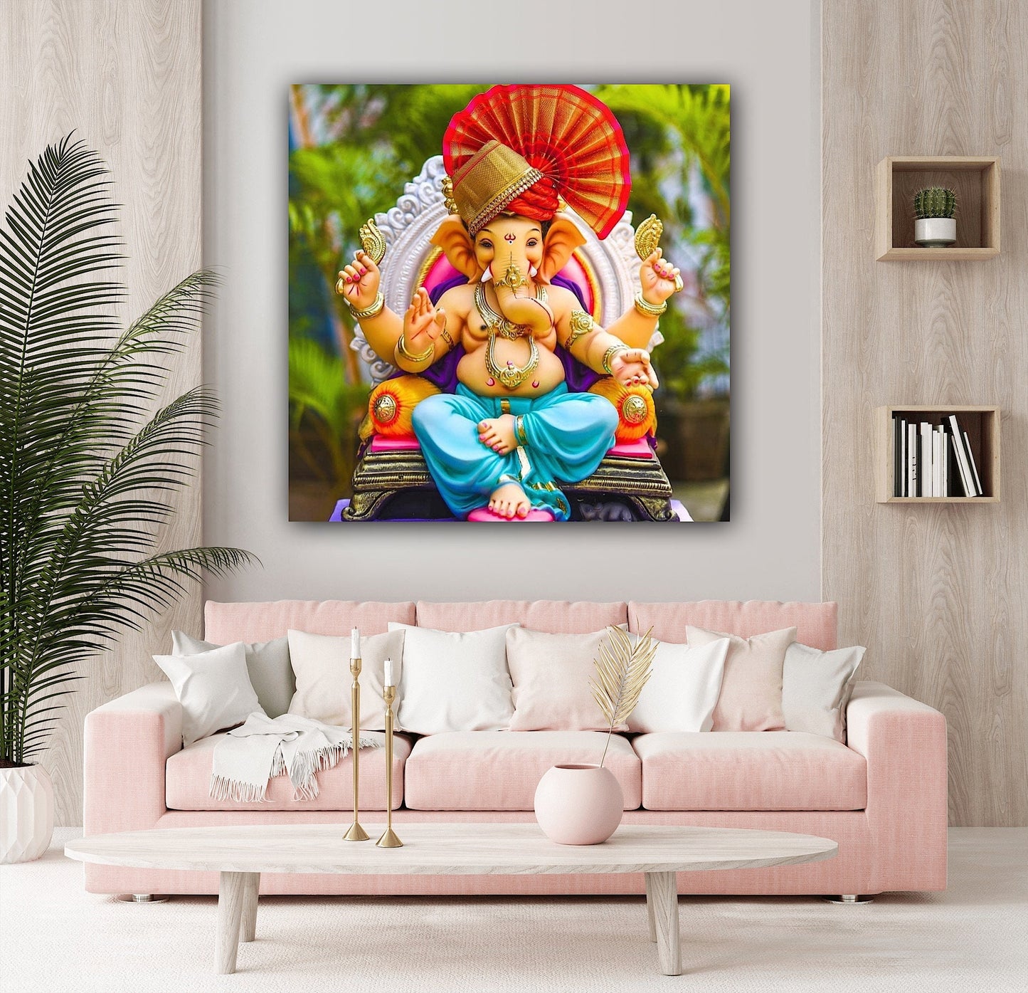 Hinduism God Lord Ganesha Canvas | God Ganesh Wall Decor Poster - Diwali Art Gift | For Home Mandir and Office Temple