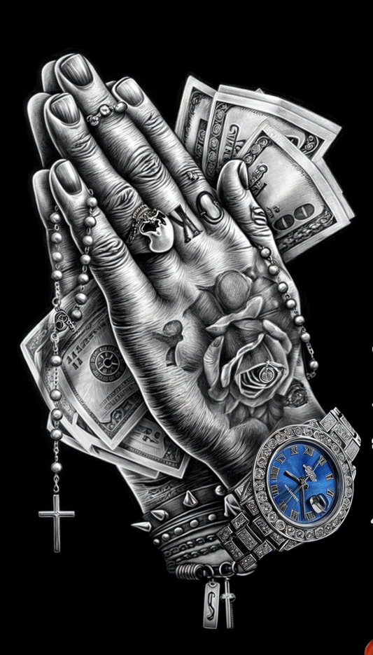 Prayer Hand Money Watch Canvas Framed Poster | Wall Art - Home Decor