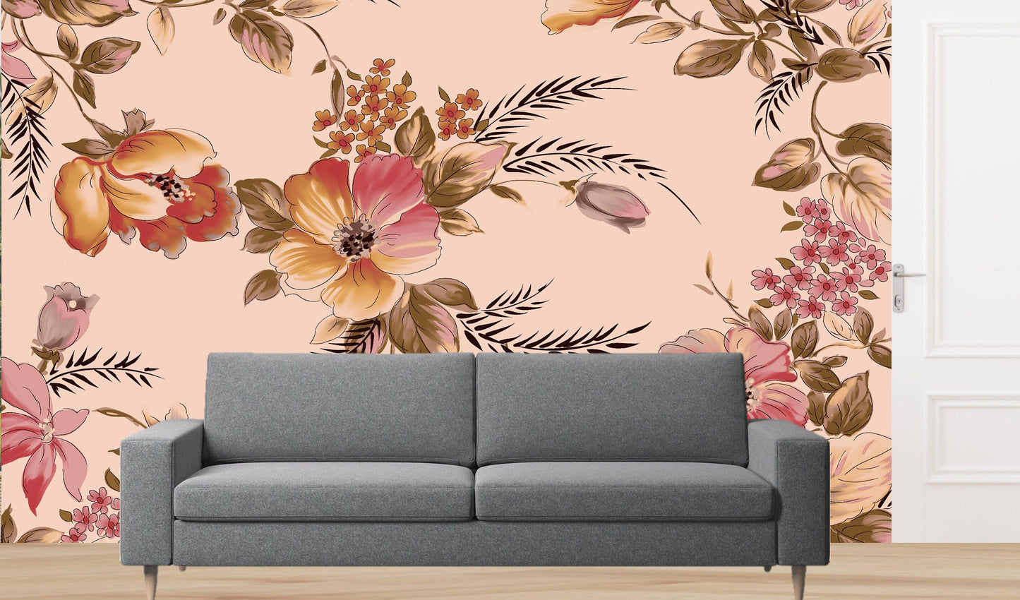 Removable Wallpaper Seamless Watercolour Flower. Peel and Stick Wallpaper.