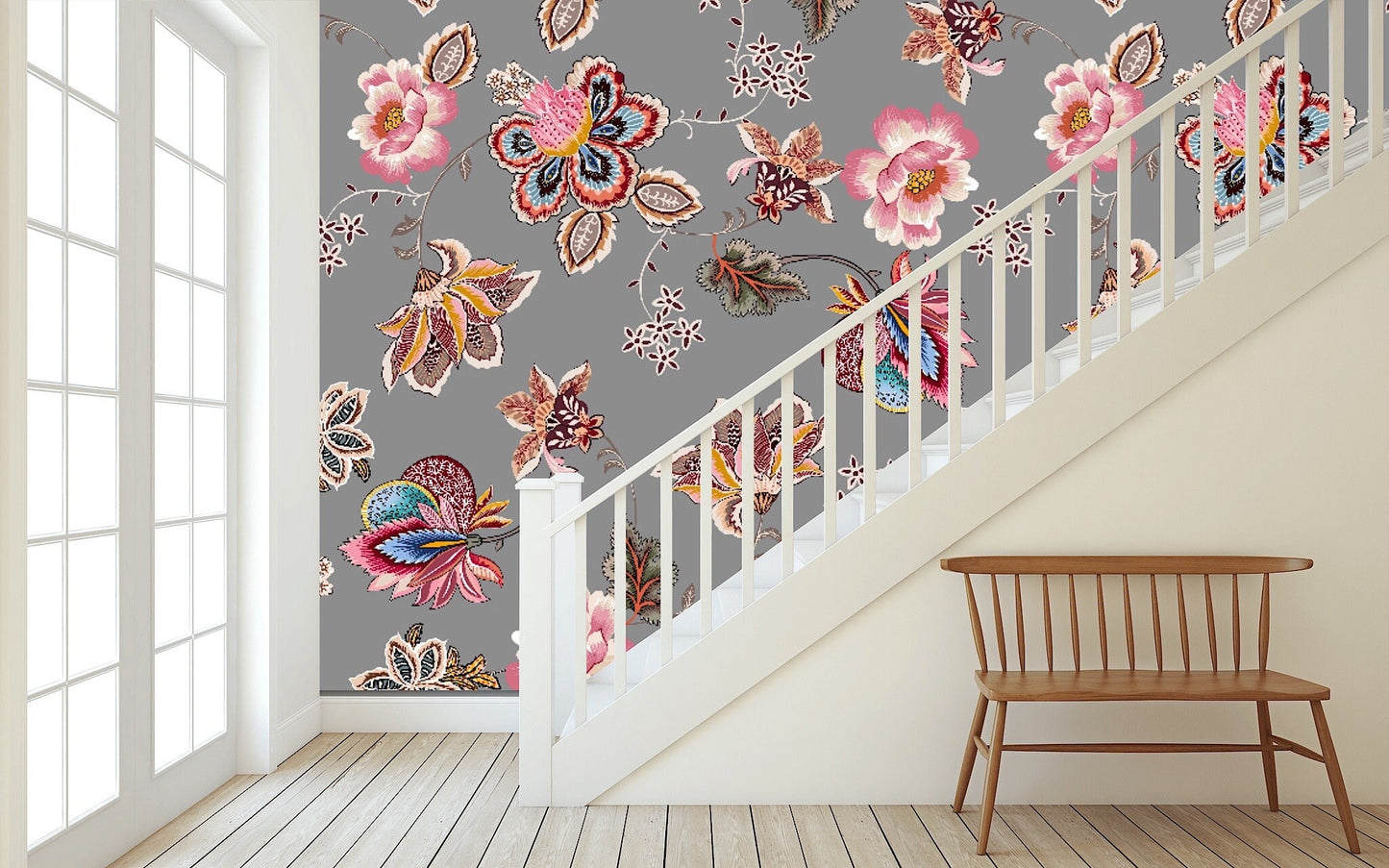 Removable Wallpaper Ethnic Vintage Seamless Flowers Pattern. Peel and Stick Wallpaper.