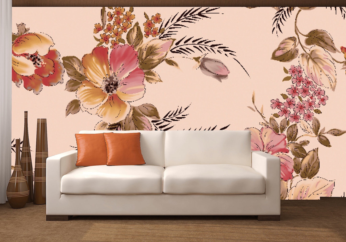 Removable Wallpaper Seamless Watercolour Flower. Peel and Stick Wallpaper.