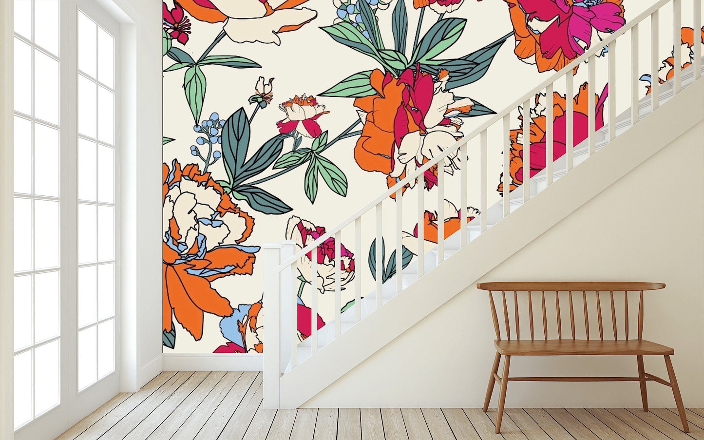 Removable Wallpaper Floral Seamless Pattern. Peel and Stick Wallpaper.