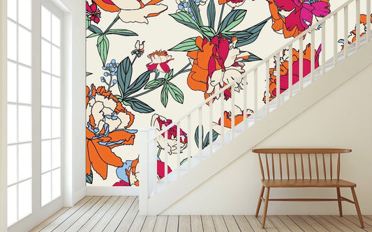 Removable Wallpaper Floral Seamless Pattern. Peel and Stick Wallpaper.