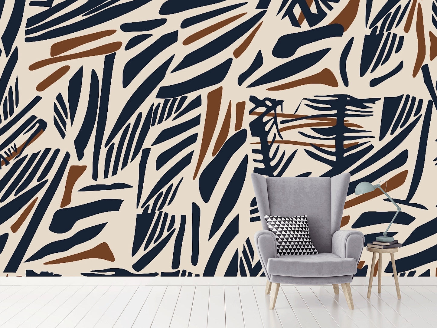 Removable Wallpaper Abstract Animals and Leaves Print. Peel and Stick Wallpaper.
