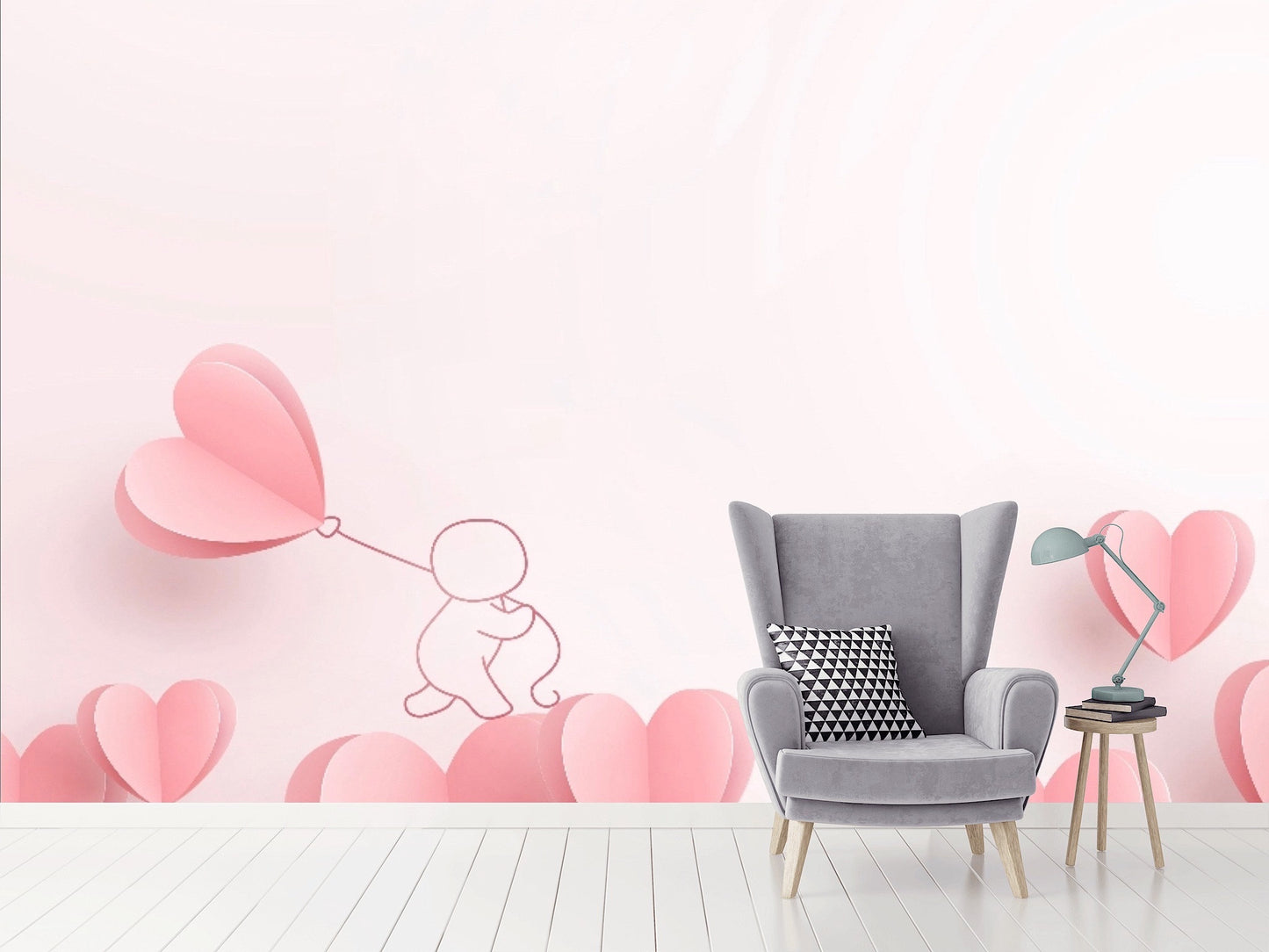 Removable Wallpaper Valentines Hearts. Peel and Stick Wallpaper.