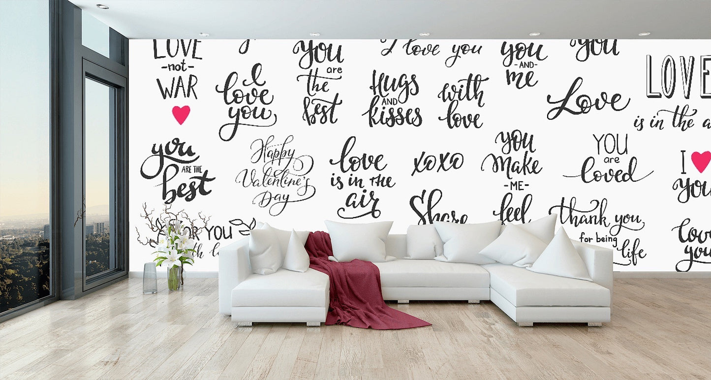 Removable Wallpaper Romantic Lettering Set. Peel and Stick Wallpaper.