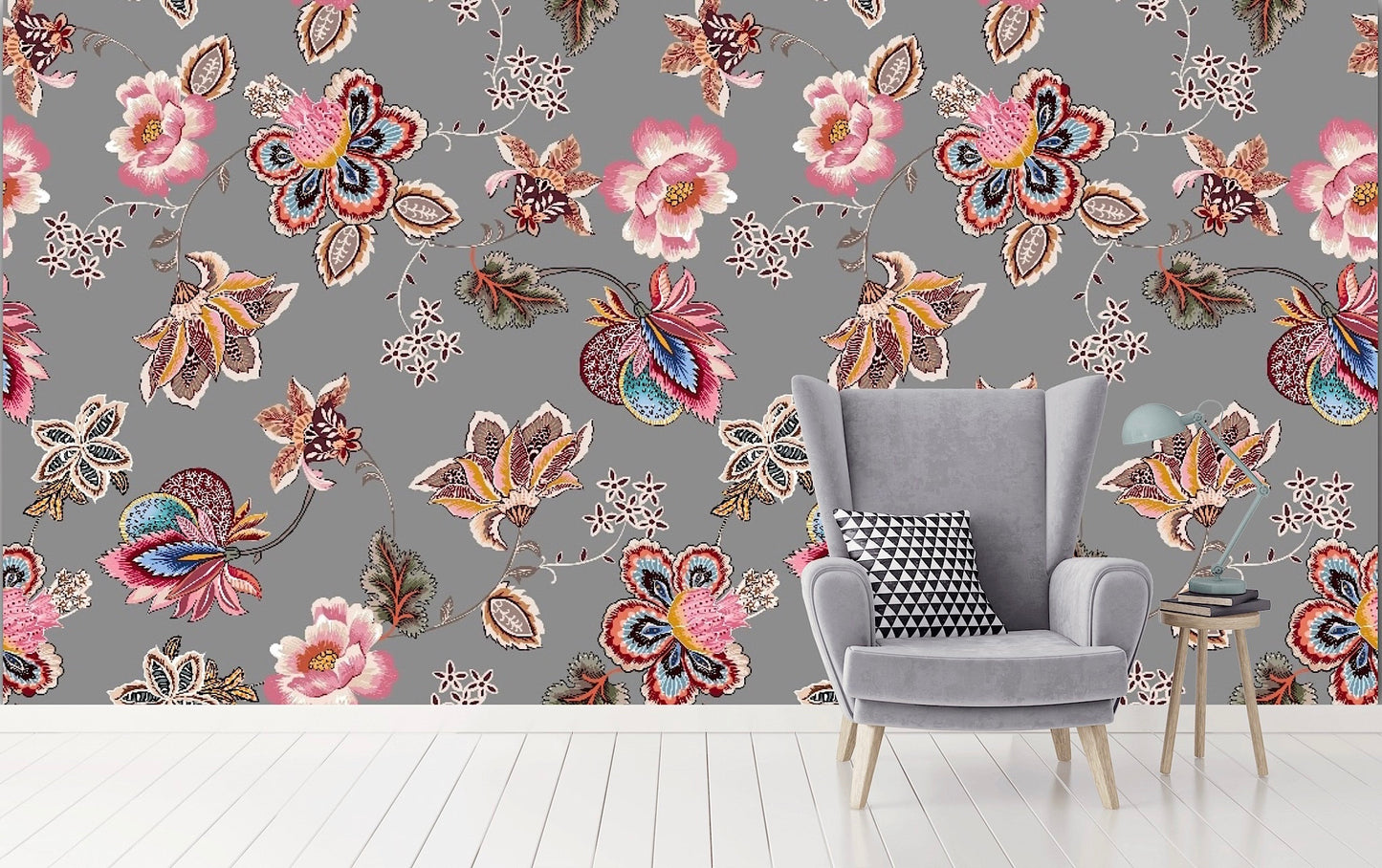 Removable Wallpaper Ethnic Vintage Seamless Flowers Pattern. Peel and Stick Wallpaper.