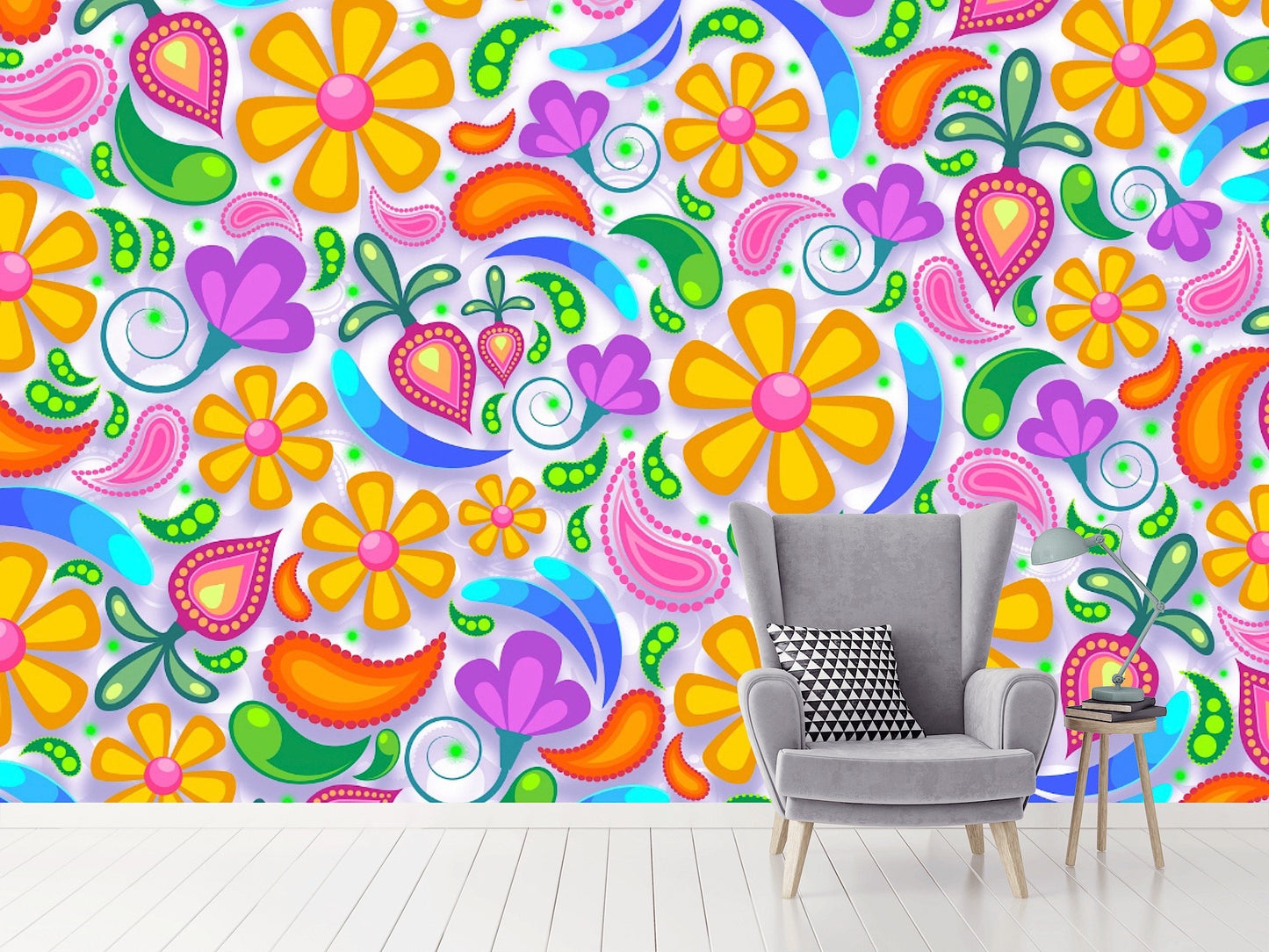 Removable Wallpaper Floral Pattern #6. Peel and Stick Wallpaper.