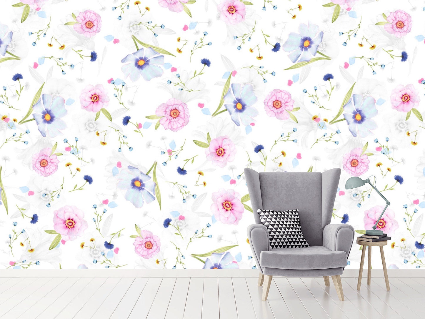Removable Wallpaper Floral Pattern #11. Peel and Stick Wallpaper.