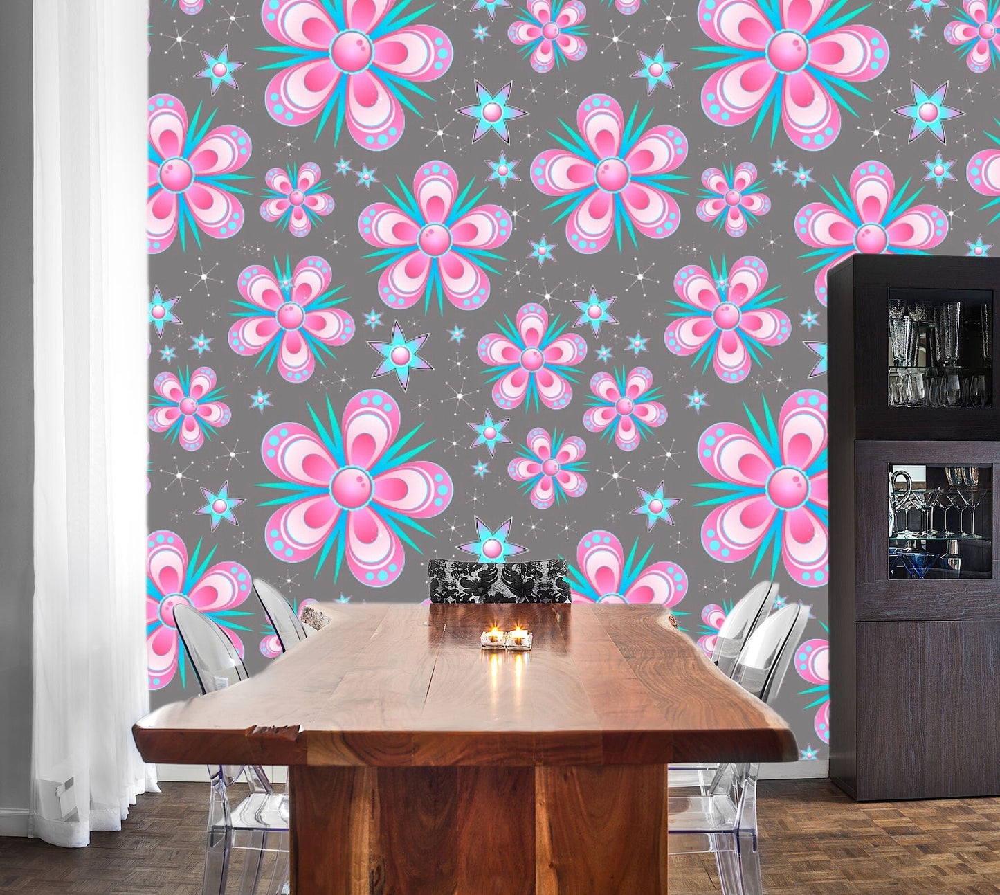 Removable Wallpaper Floral Pattern #15. Peel and Stick Wallpaper.