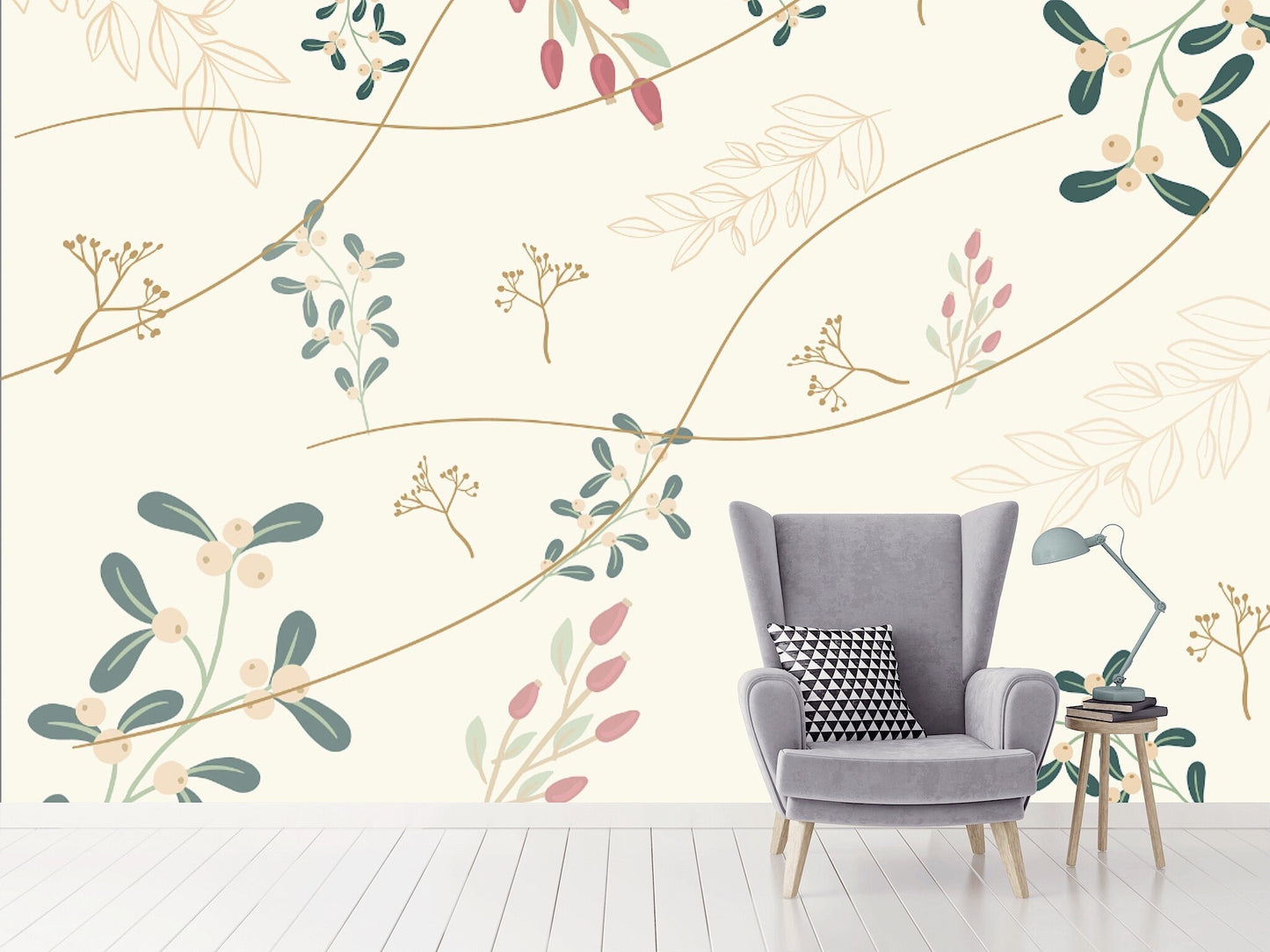 Removable Wallpaper Floral Pattern #18. Peel and Stick Wallpaper.