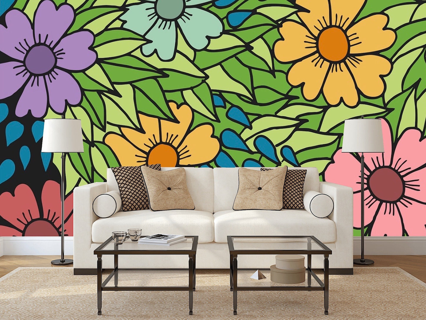 Removable Wallpaper Floral Pattern #19. Peel and Stick Wallpaper.