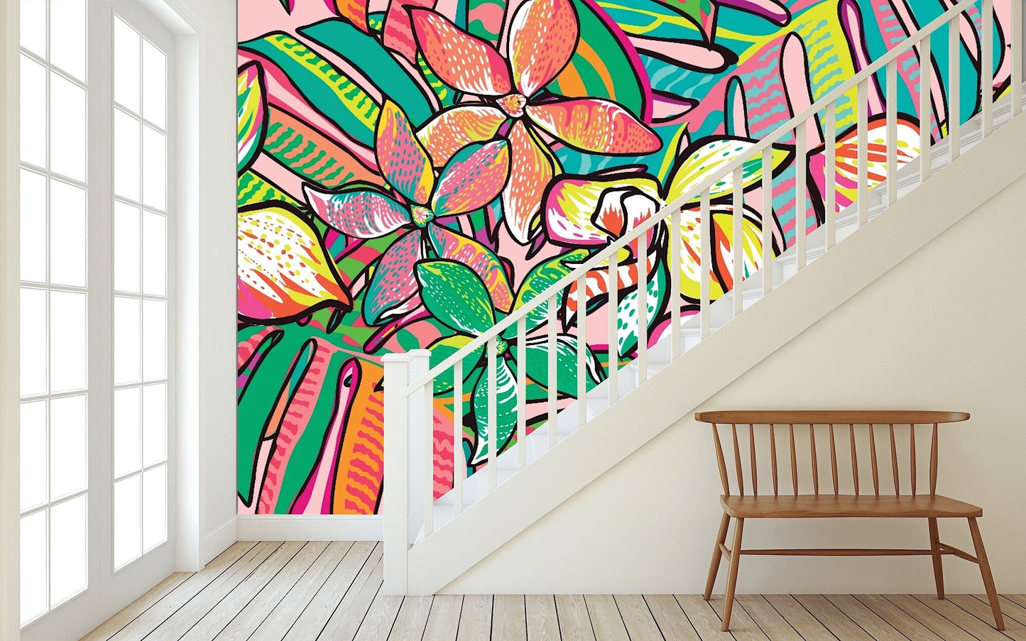 Removable Wallpaper Pattern of a Tropical Artwork. Peel and Stick Wallpaper.