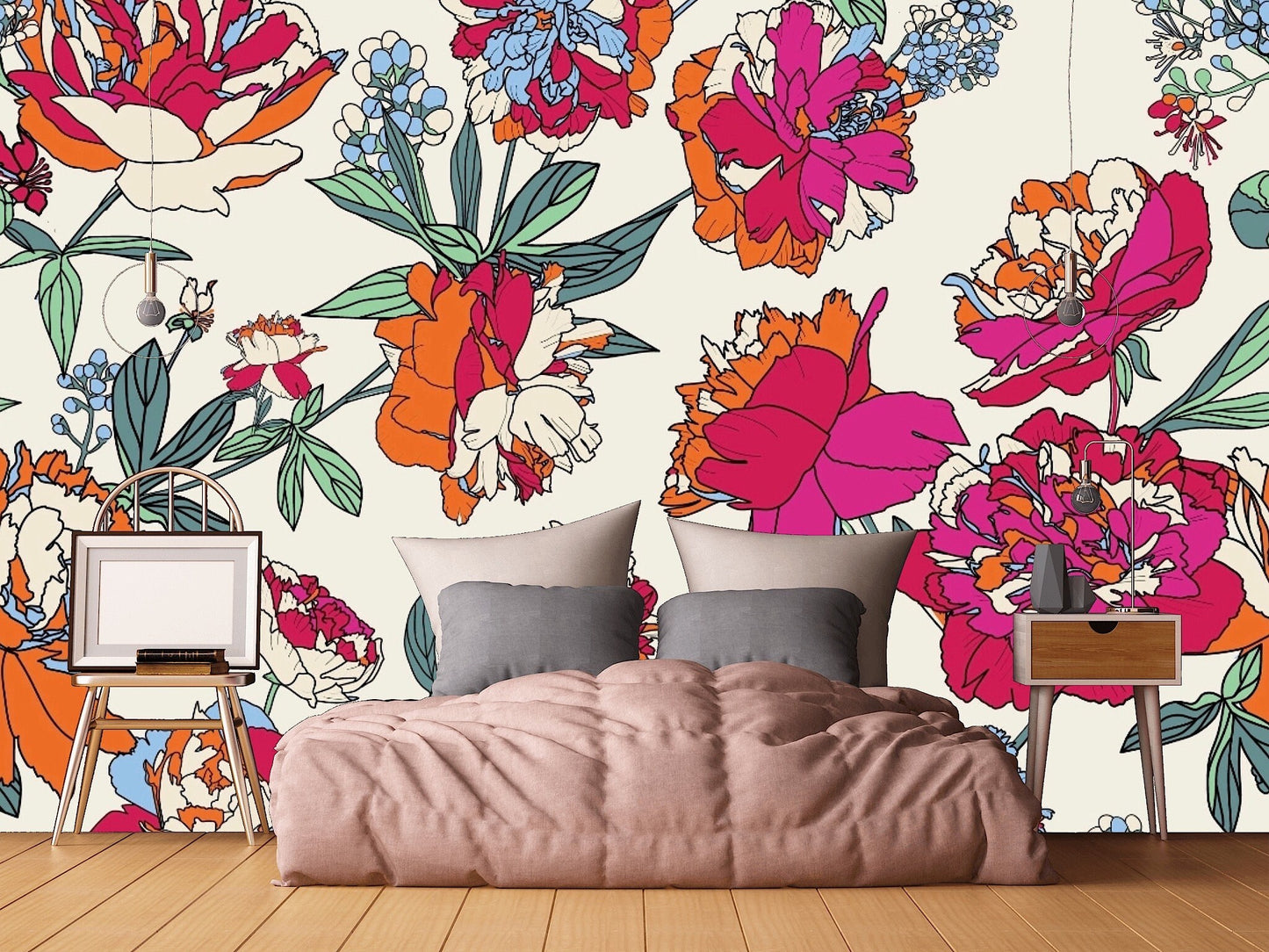 Removable Wallpaper Floral Seamless Pattern. Peel and Stick Wallpaper.