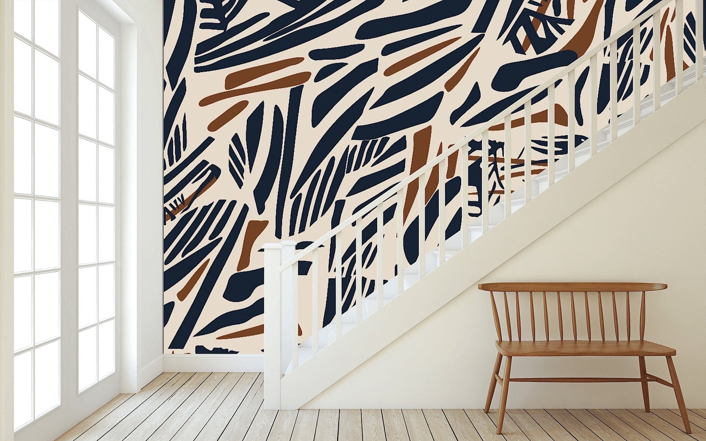Removable Wallpaper Abstract Animals and Leaves Print. Peel and Stick Wallpaper.
