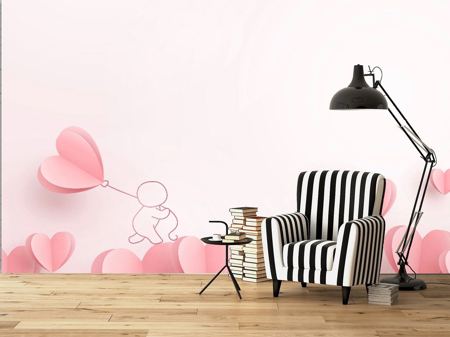 Removable Wallpaper Valentines Hearts. Peel and Stick Wallpaper.