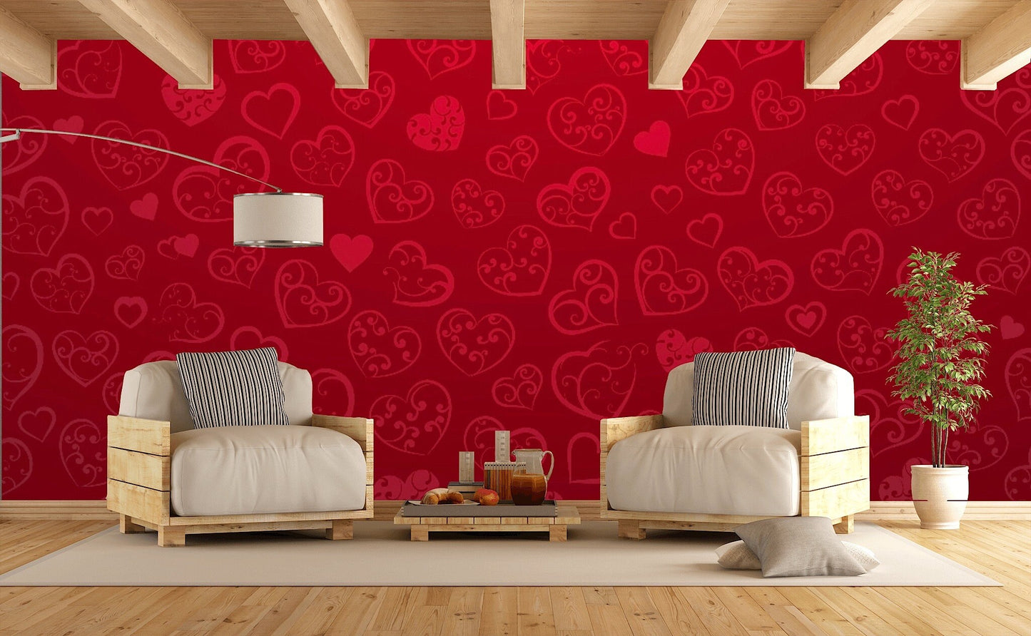 Removable Wallpaper Background of Small Hearts. Peel and Stick Wallpaper.