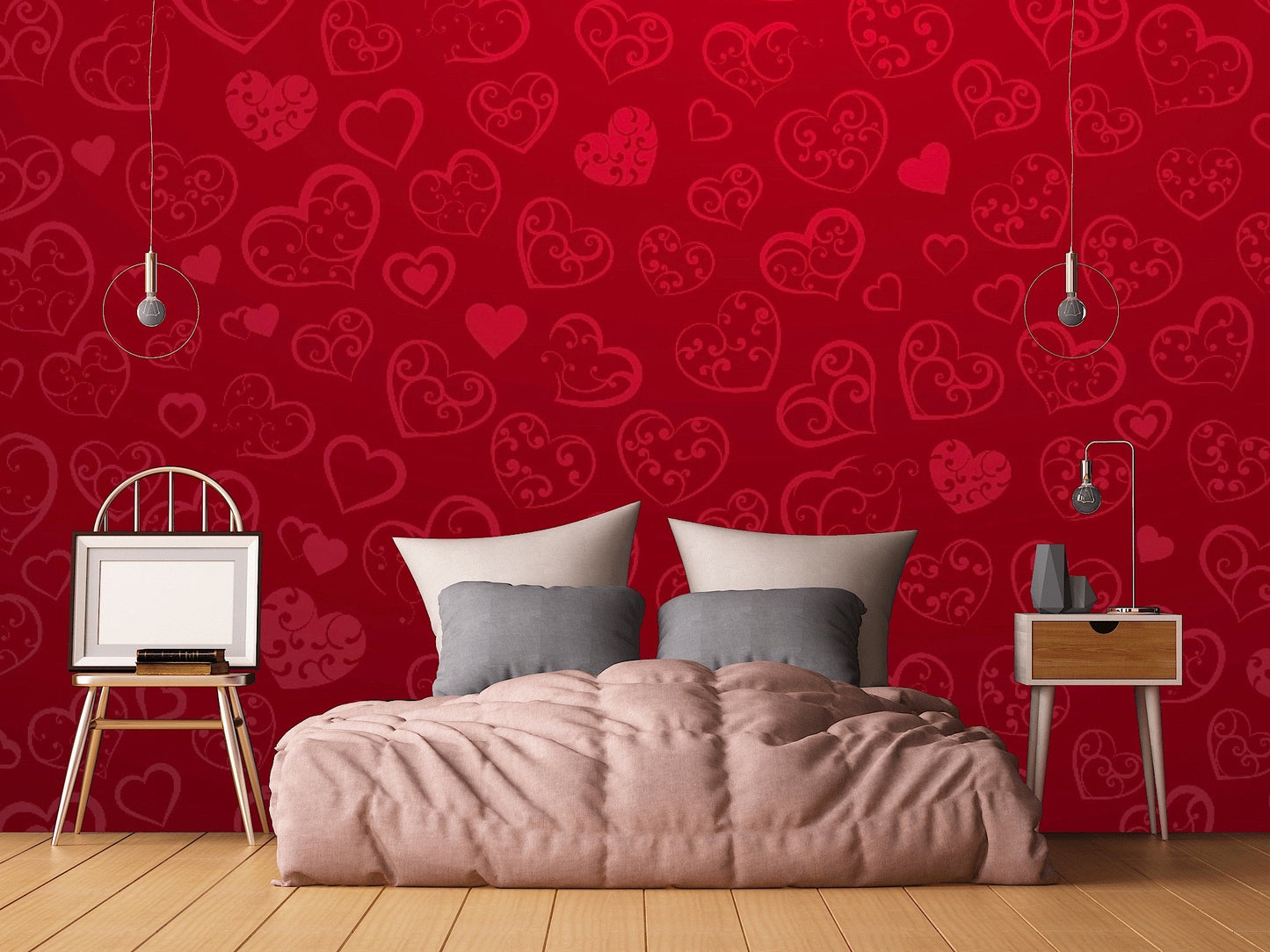 Removable Wallpaper Background of Small Hearts. Peel and Stick Wallpaper.