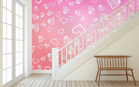 Removable Wallpaper Light Pink Vector Layout with Sweet Hearts. Peel and Stick Wallpaper.
