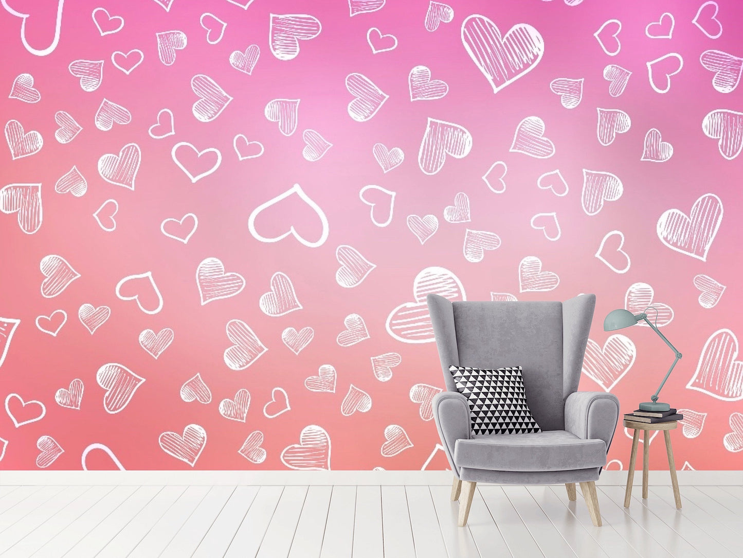 Removable Wallpaper Light Pink Vector Layout with Sweet Hearts. Peel and Stick Wallpaper.