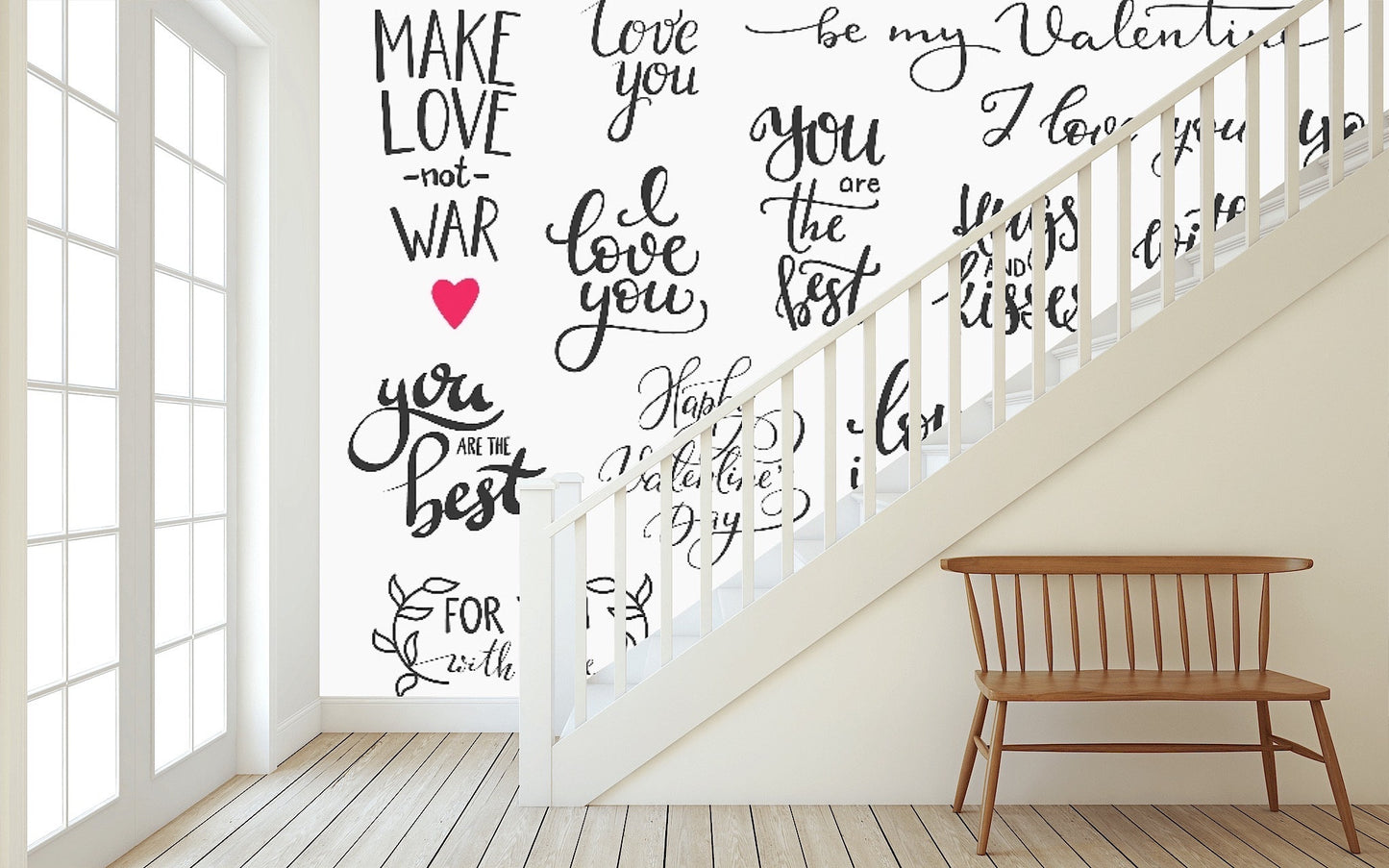 Removable Wallpaper Romantic Lettering Set. Peel and Stick Wallpaper.