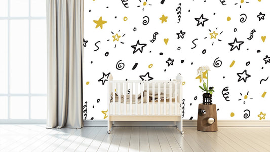 Removable Wallpaper Happy Birthday Doodle. Peel and Stick Wallpaper