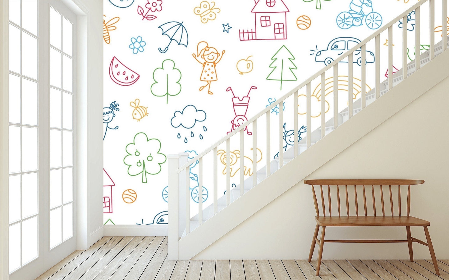 Removable Wallpaper Childish Doodle Pattern. Peel and Stick Wallpaper