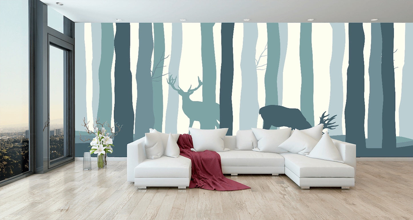 Removable Wallpaper Vector Forest Landscape. Peel and Stick Wallpaper.
