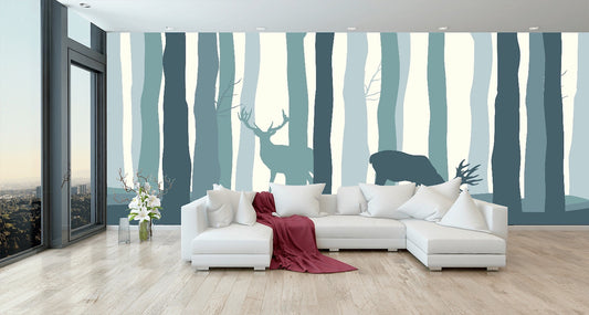 Removable Wallpaper Vector Forest Landscape. Peel and Stick Wallpaper.