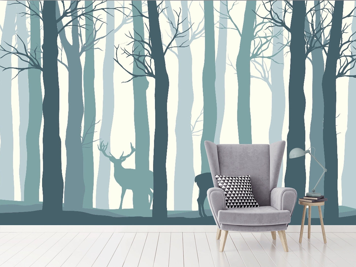 Removable Wallpaper Vector Forest Landscape. Peel and Stick Wallpaper.