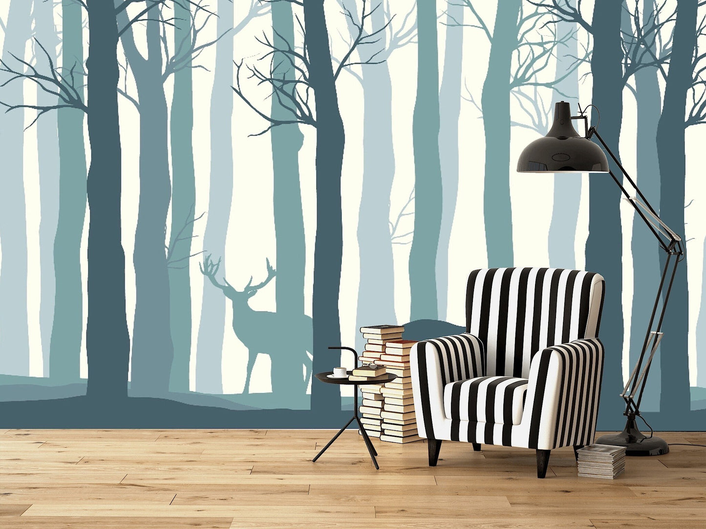 Removable Wallpaper Vector Forest Landscape. Peel and Stick Wallpaper.