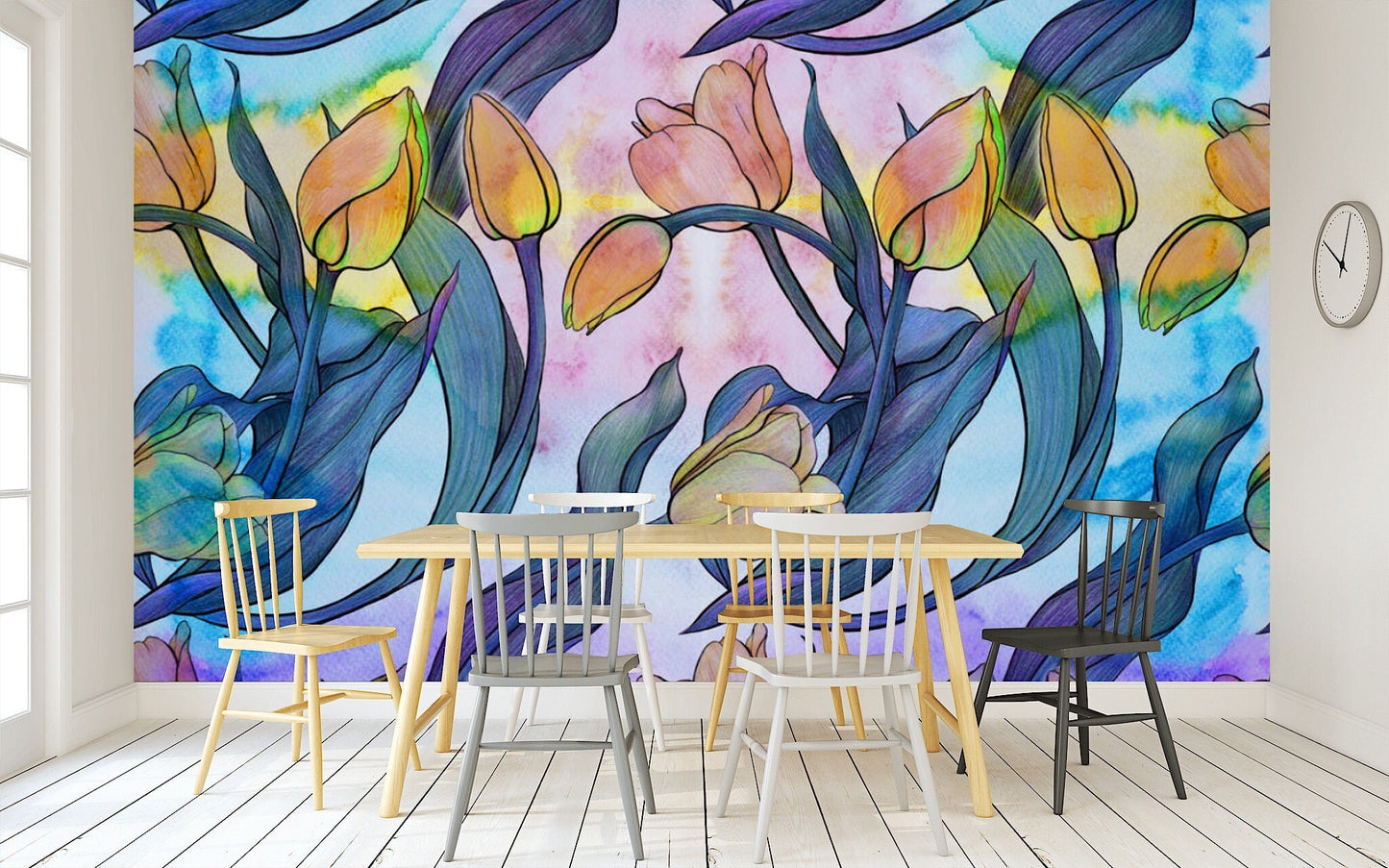 Removable Wallpaper Floral Pattern #24. Peel and Stick Wallpaper.