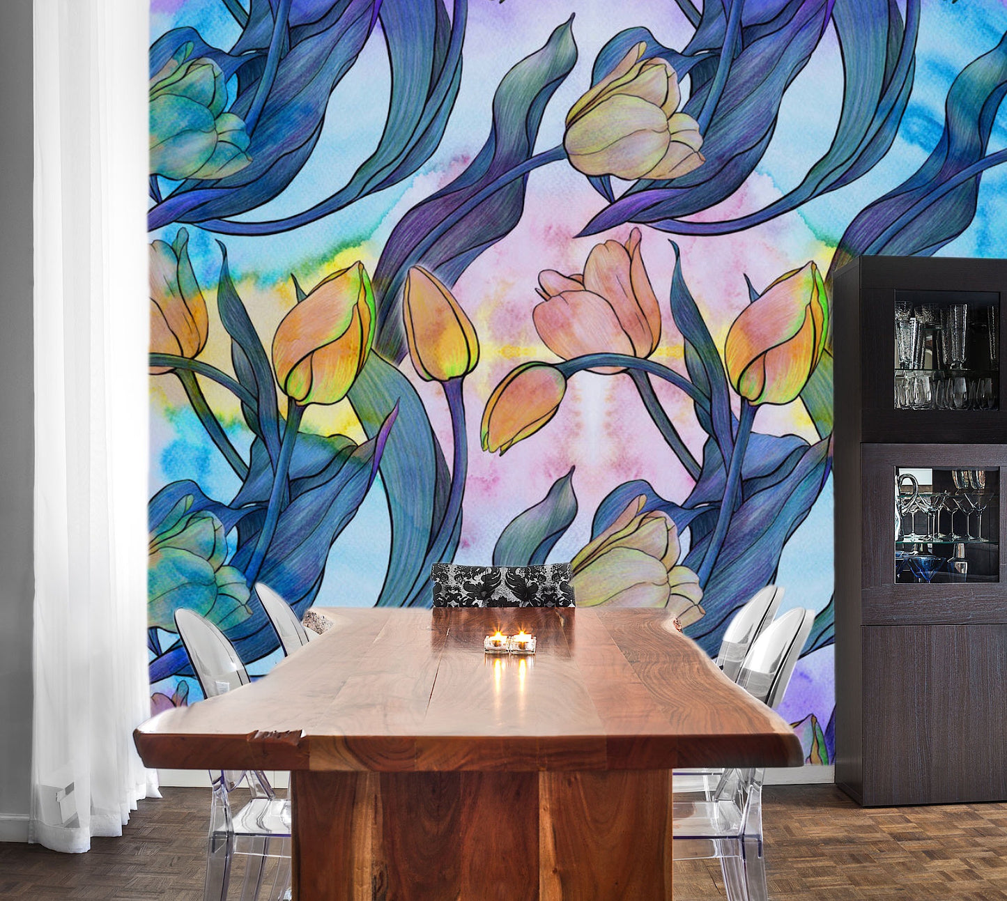 Removable Wallpaper Floral Pattern #24. Peel and Stick Wallpaper.