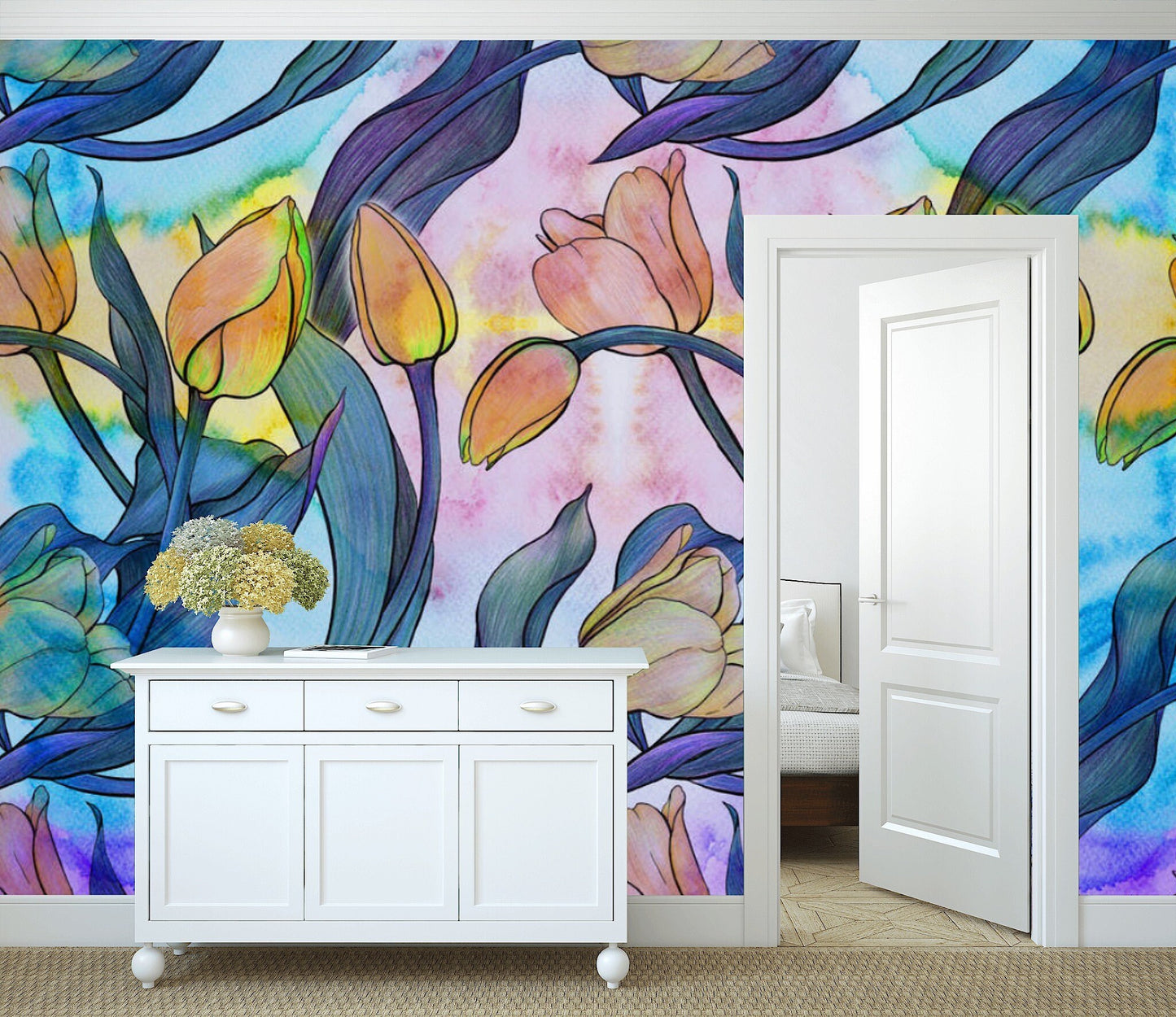 Removable Wallpaper Floral Pattern #24. Peel and Stick Wallpaper.