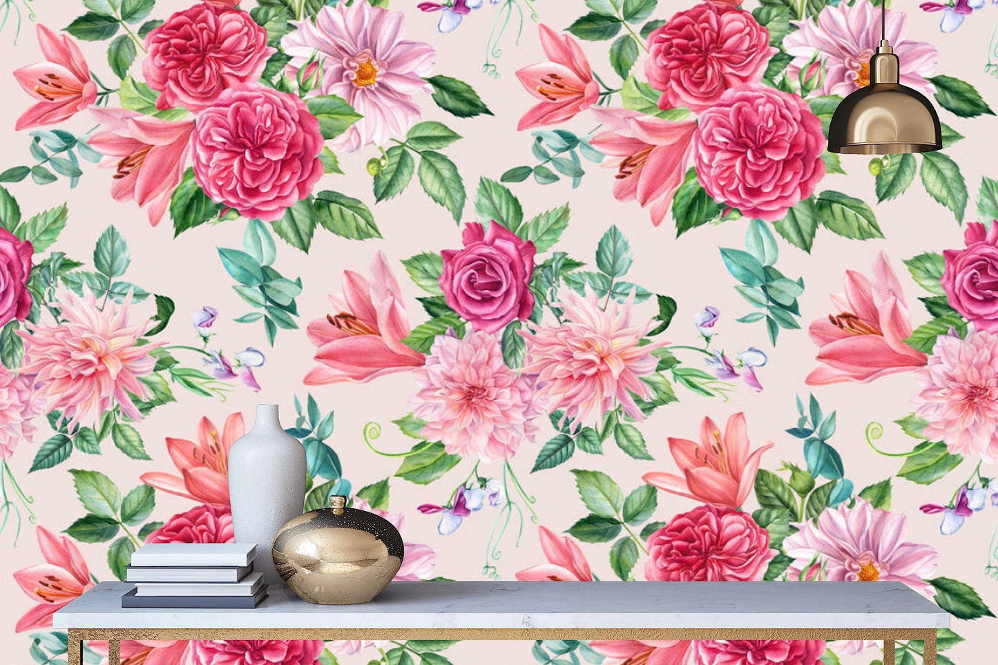 Removable Wallpaper Floral Pattern #38. Peel and Stick Wallpaper.