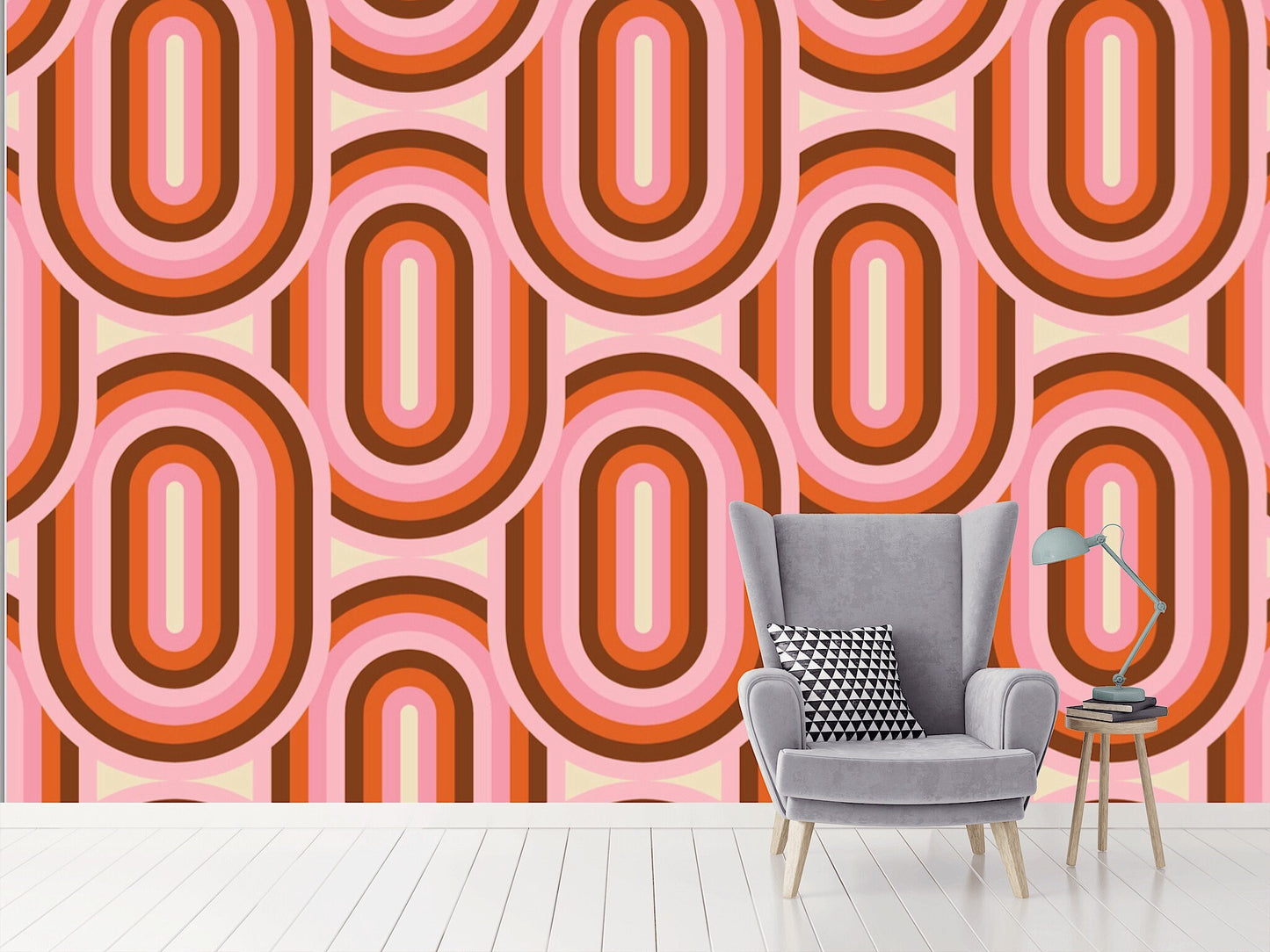 Removable Wallpaper 70's Retro Seamless Pattern. Peel and Stick Wallpaper.