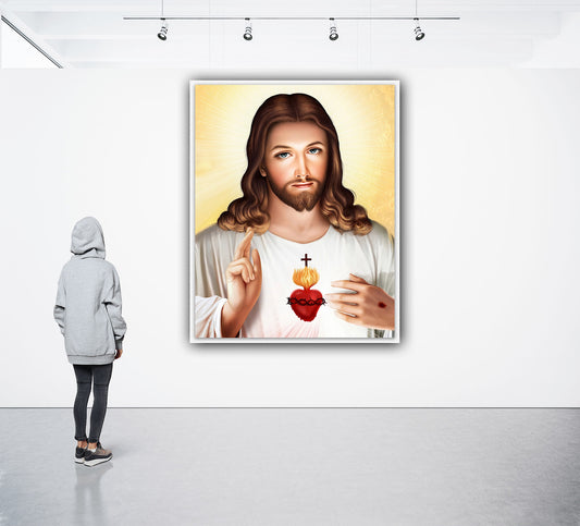 Divine Sacred Heart of Jesus Canvas Art | Inspirational Religious Wall Decor | Holy Devotional Christian Home Blessing