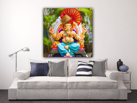 Hinduism God Lord Ganesha Canvas | God Ganesh Wall Decor Poster - Diwali Art Gift | For Home Mandir and Office Temple